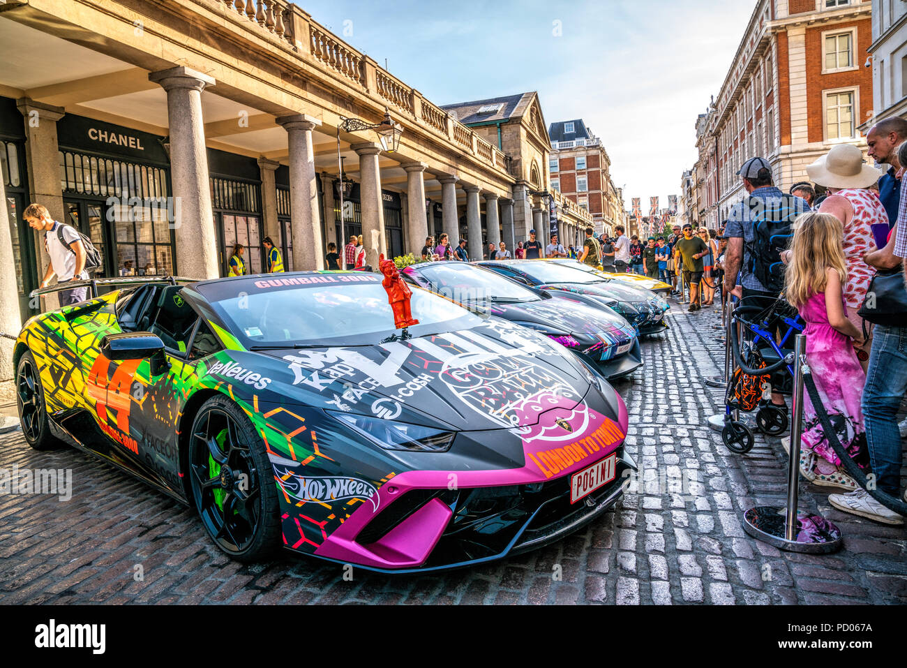 4 August 2018 - London, England. Supercar Lamborghini Aventador is displayed at Covent Garden, London for the famous Gumball 3000 rally event. Stock Photo