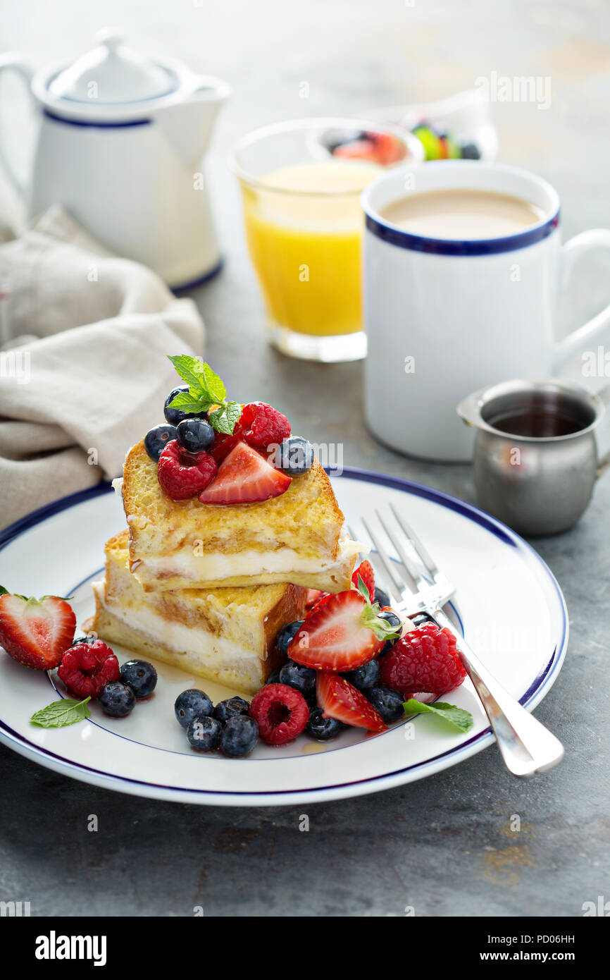 Baked french toast with cream cheese filling Stock Photo Alamy
