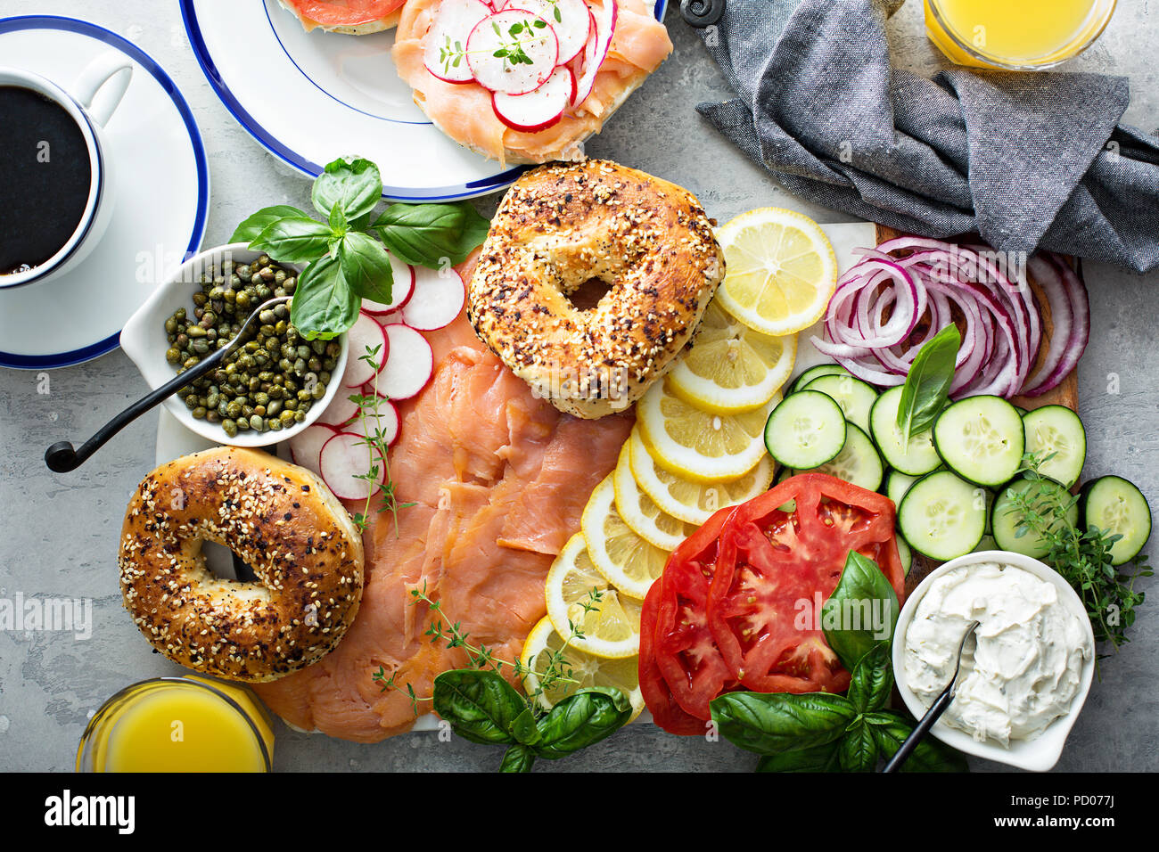 Bagels and lox platter Stock Photo Alamy