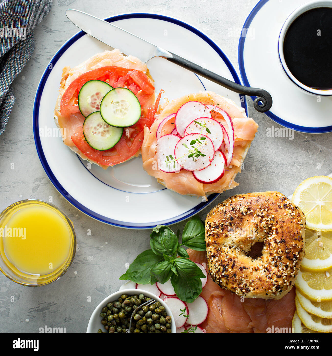 Bagels and lox platter Stock Photo Alamy