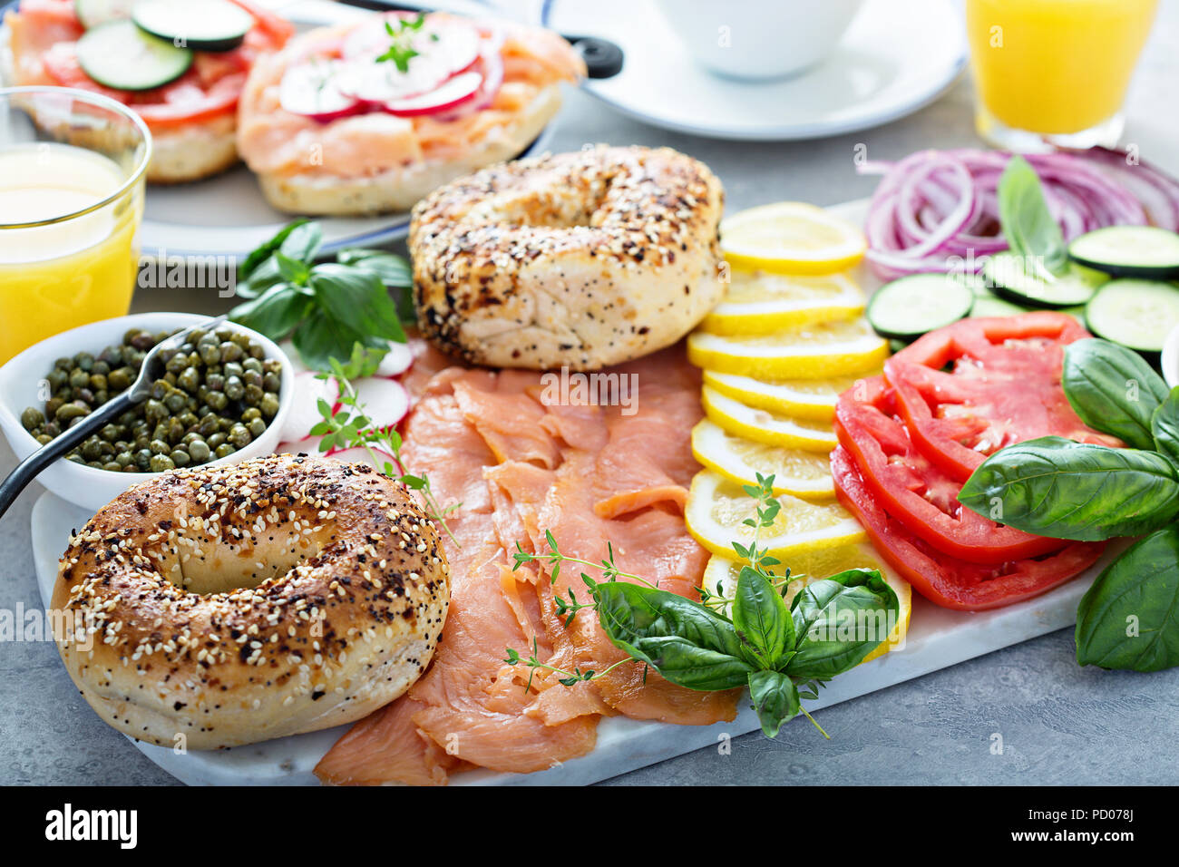 Bagels and lox platter Stock Photo Alamy