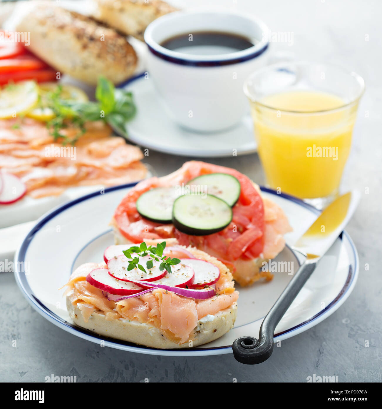 Bagels and lox platter Stock Photo Alamy