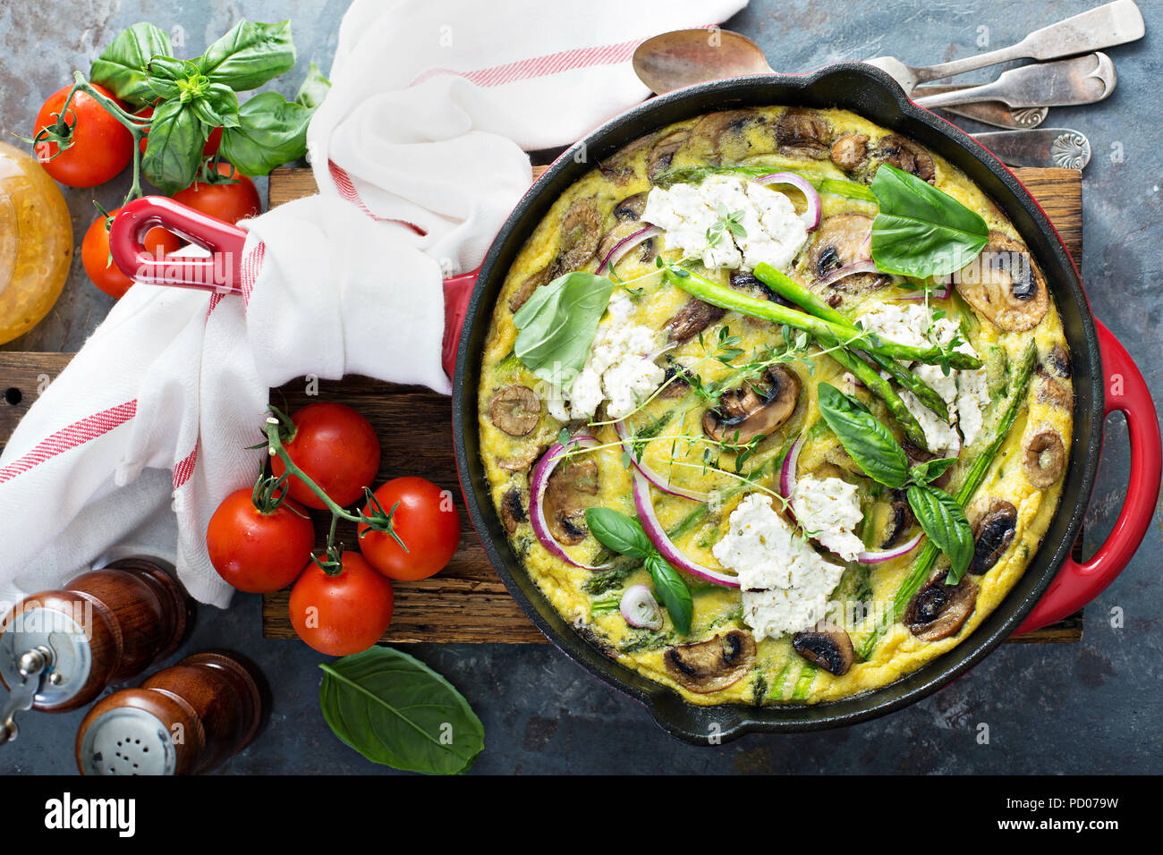 Asparagus, mushrooms and goat cheese frittata Stock Photo Alamy