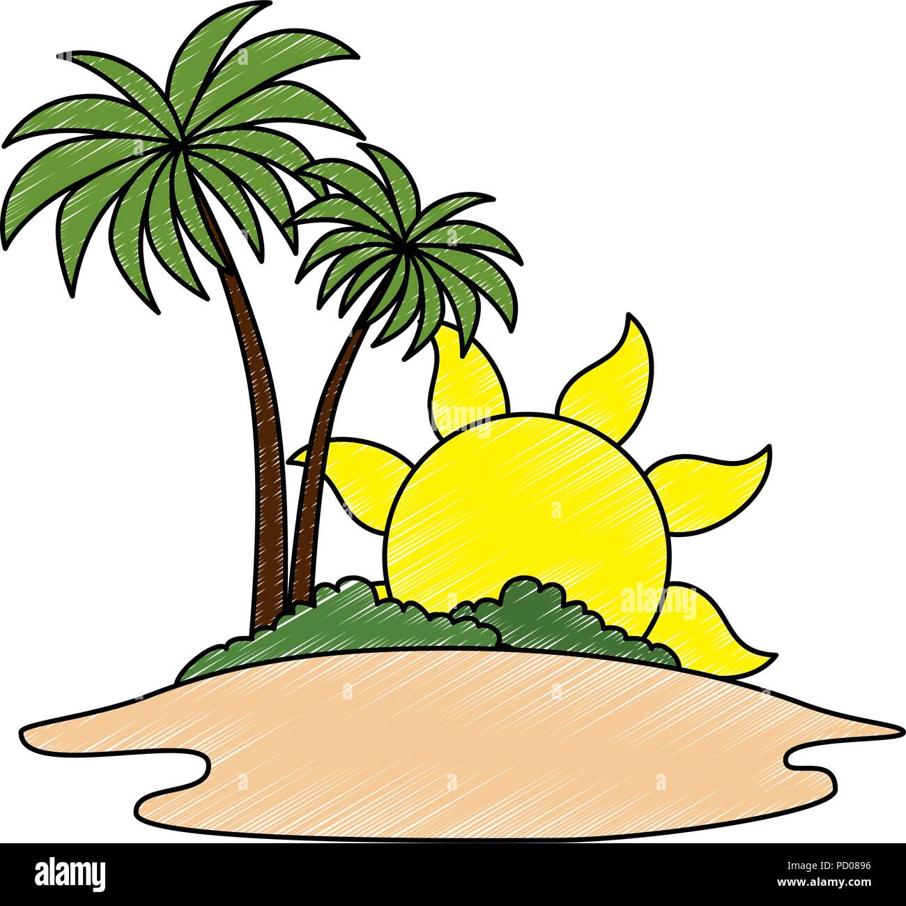 tree palms with sun scene vector illustration design Stock Vector Image ...