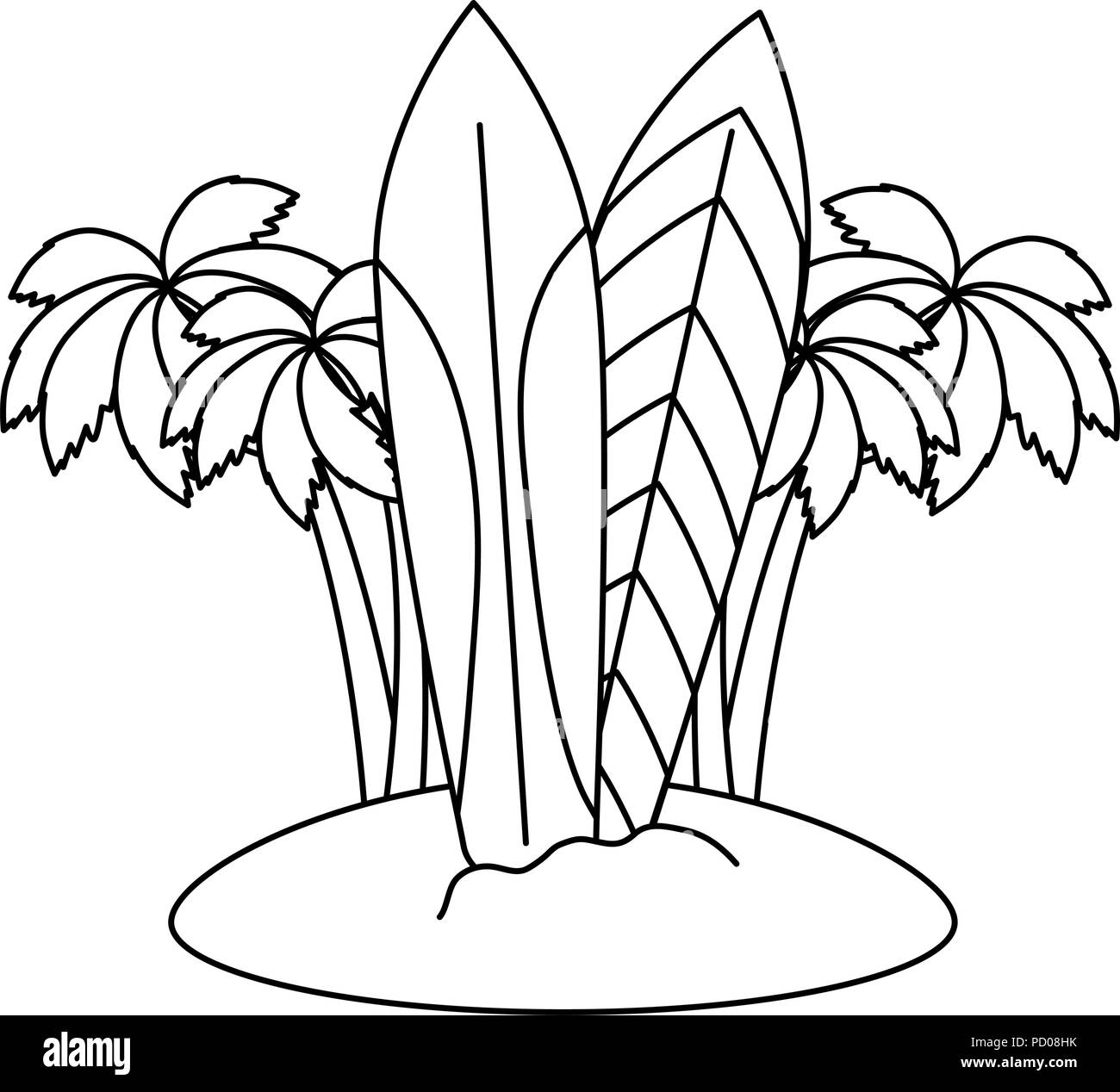 tree palms with surfboards scene vector illustration design Stock ...