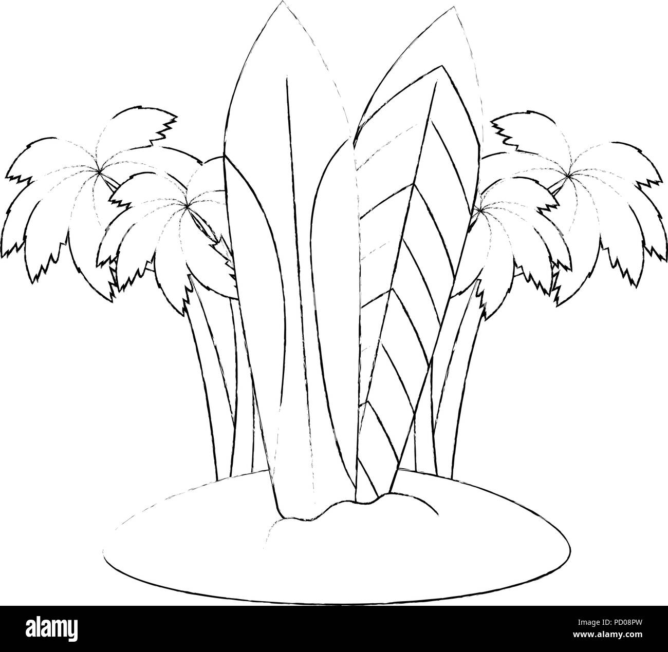 tree palms with surfboards scene Stock Vector Image & Art - Alamy
