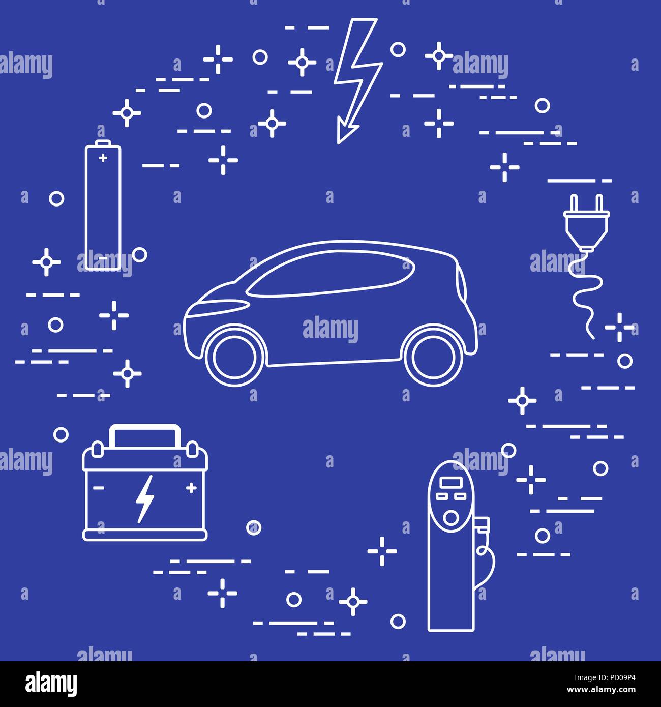 Electric car, battery, charging station, electrical safety sign, cable