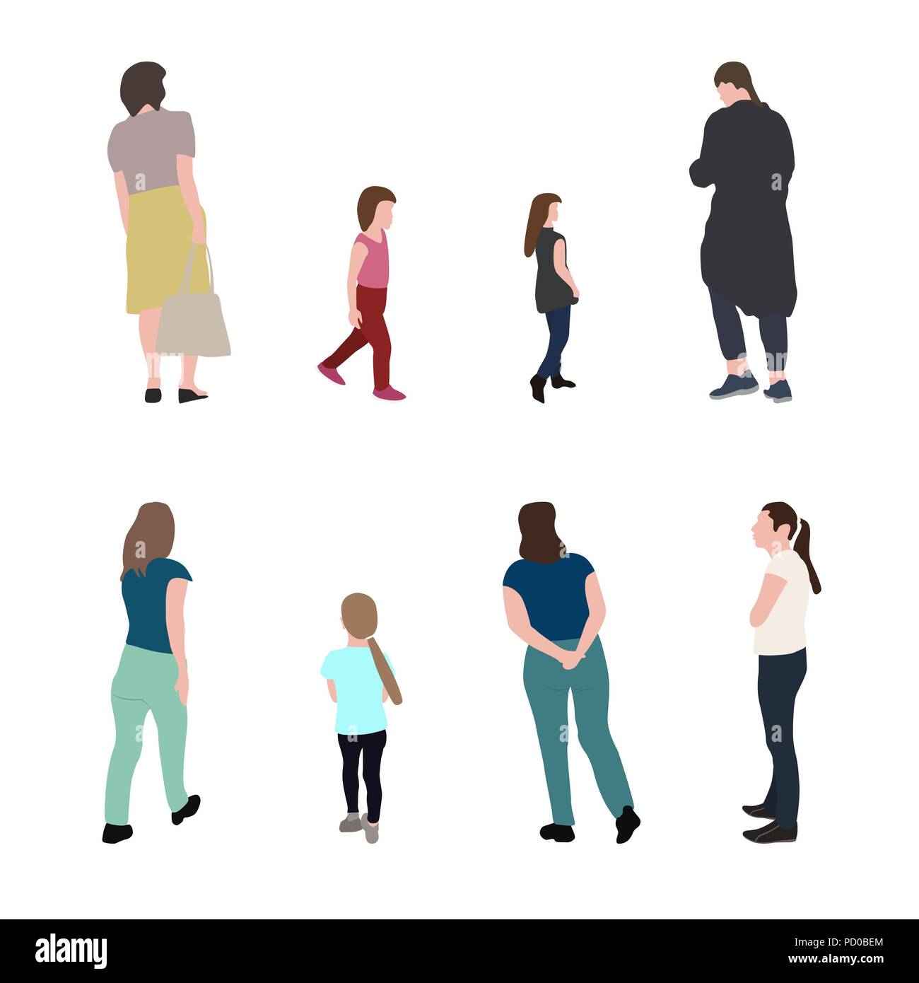 Set of Silhouette Walking People and Children. Vector Illustration. Stock Vector