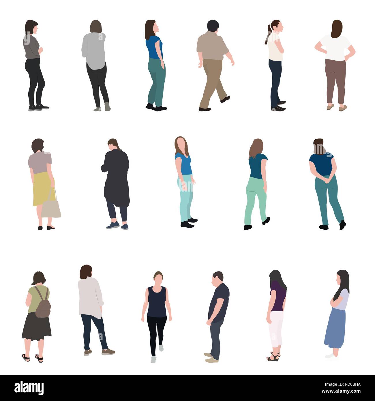Set of Silhouette Walking People. Vector Illustration Stock Vector