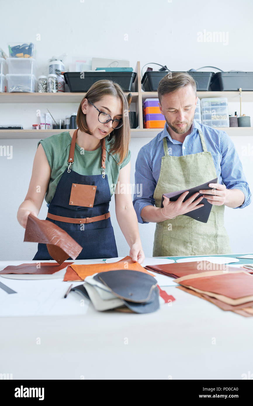 The process of manufacturing the leather goods Stock Photo