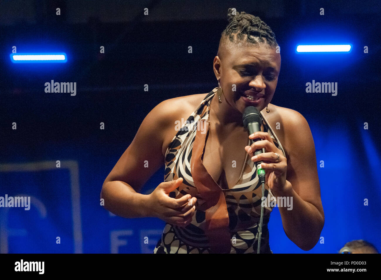 Rome, Italy. 02nd Aug, 2018. Lizz Wright, a young singer from a small town in Georgia, began to sing gospel music and play the piano in church, and then became interested in jazz and blues music. Credit: Leo Claudio De Petris/Pacific Press/Alamy Live News Stock Photo