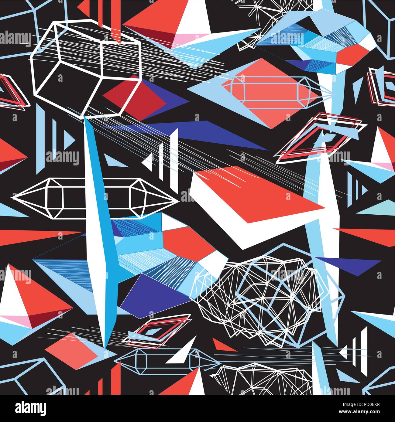 Seamless geometric pattern from different shapes on a dark background Stock Vector