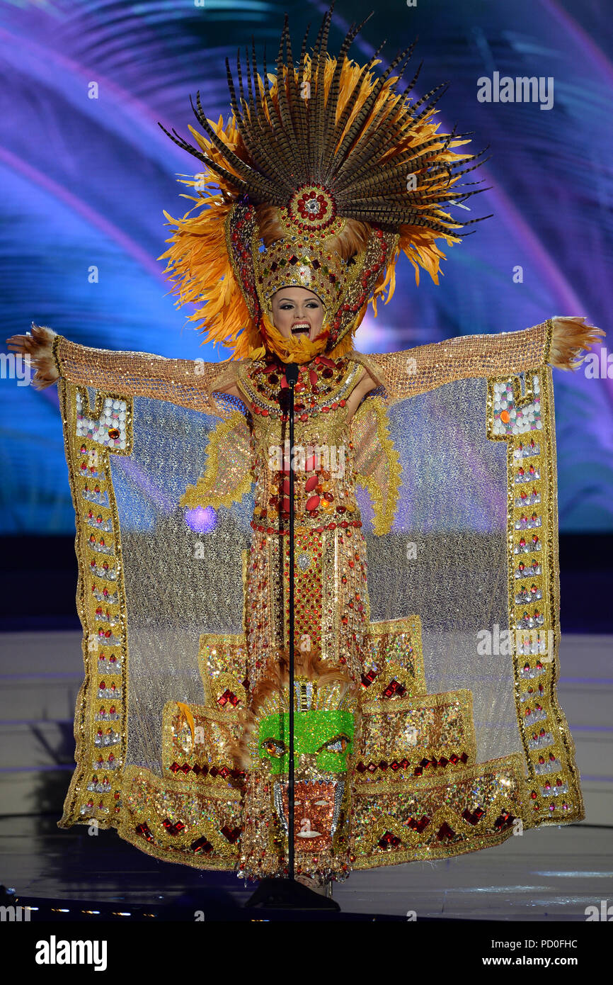 MIAMI, FL - JANUARY 21: Miss Honduras Gabriela Ordonez competes in the The 63rd Annual Miss Universe Preliminary Competition and National Costume Show, held at U.S. Century Bank Arena, Florida International University on January 21, 2015 in Miami, Florida.  People:  Miss Honduras Gabriela Ordonez Stock Photo