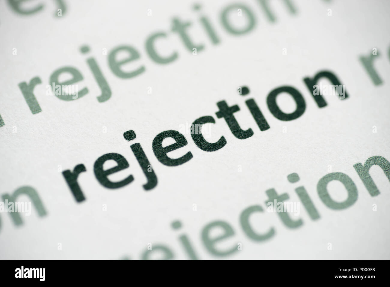 word rejection printed on white paper macro Stock Photo