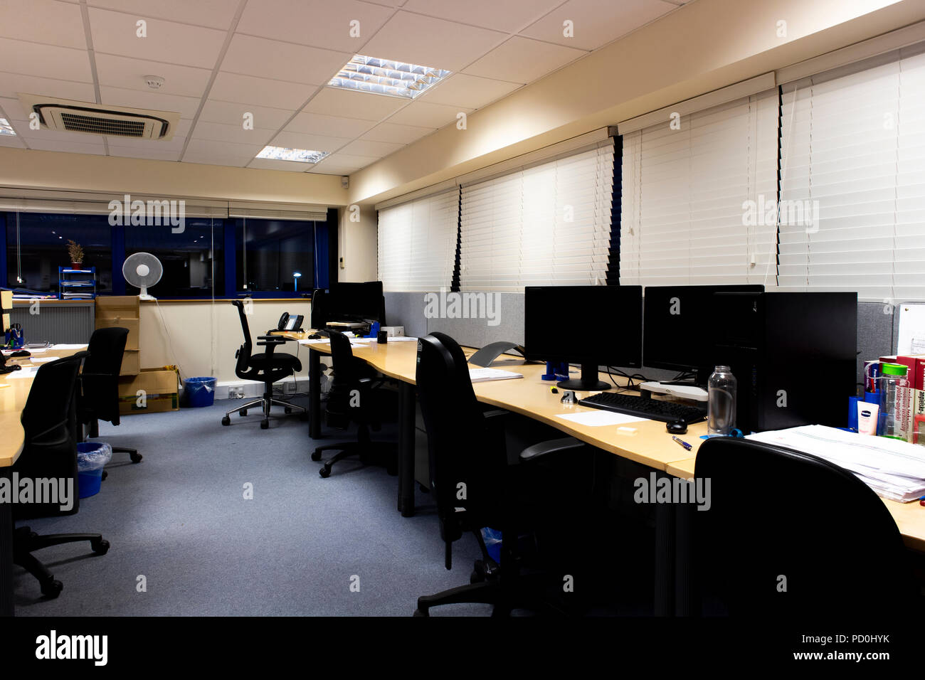 business office interior with computer workstations Stock Photo Alamy
