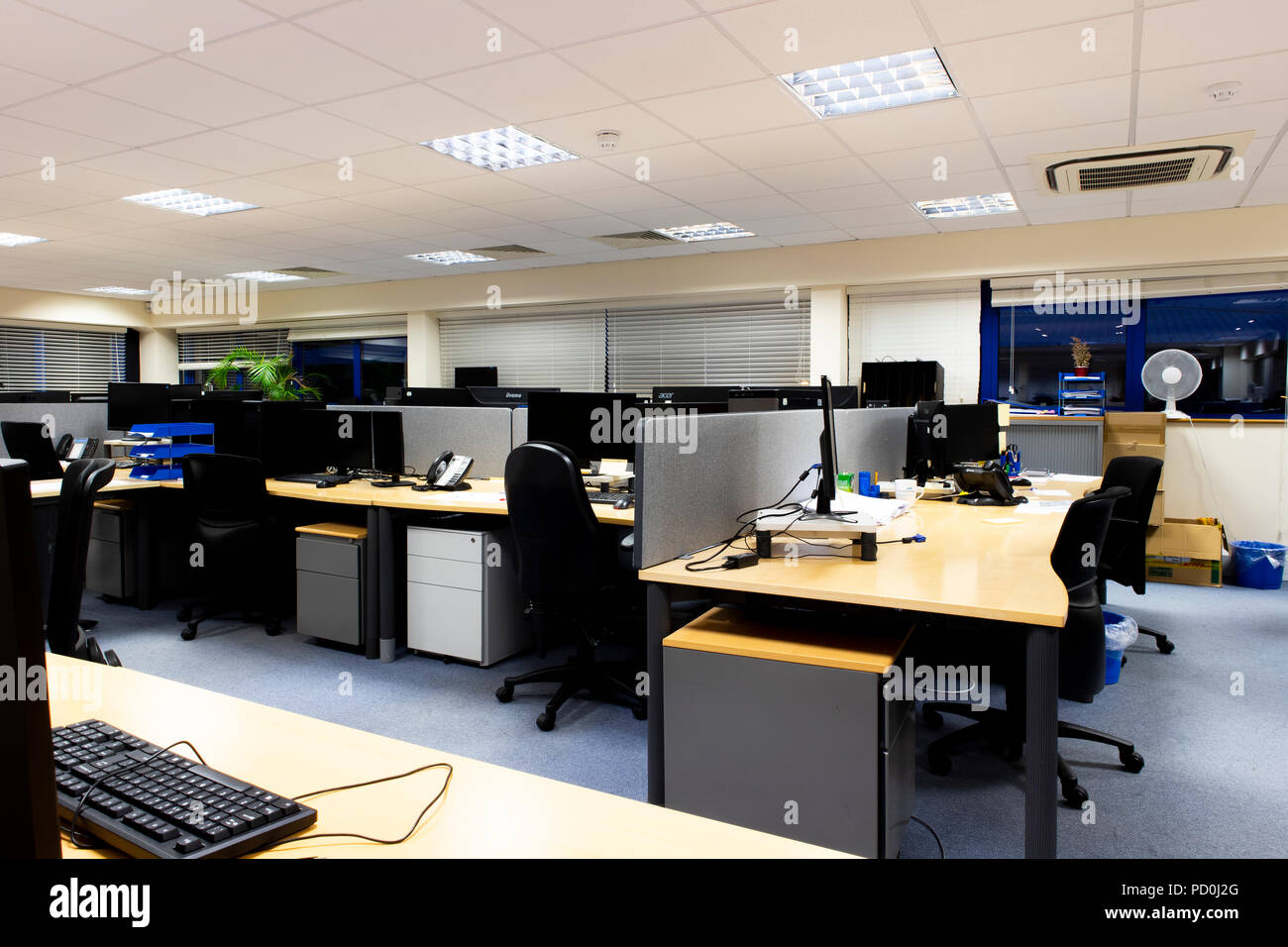 business office interior with computer workstations Stock Photo Alamy