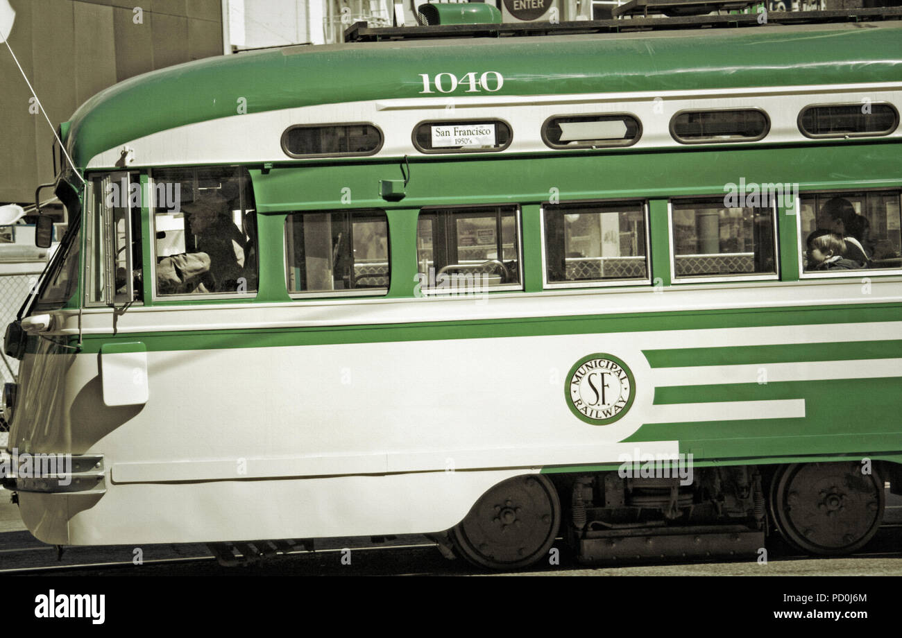 A recent (2014) image of one of the famous San Francisco trolleys of the SF Municipal Railway system in northern California, USA. The image has been ' Stock Photo
