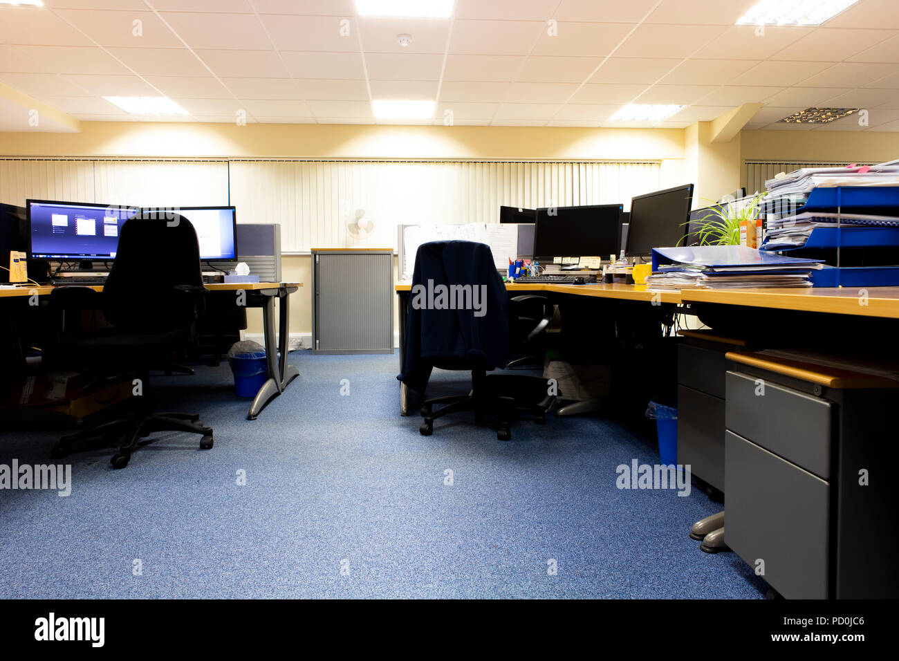 business office interior with computer workstations Stock Photo Alamy