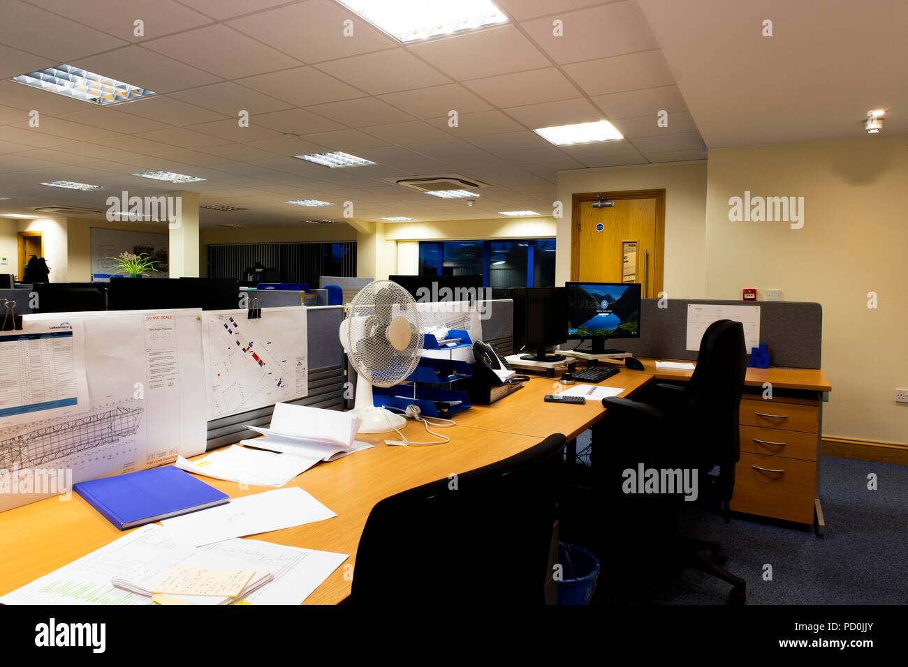 business office interior with computer workstations Stock Photo Alamy