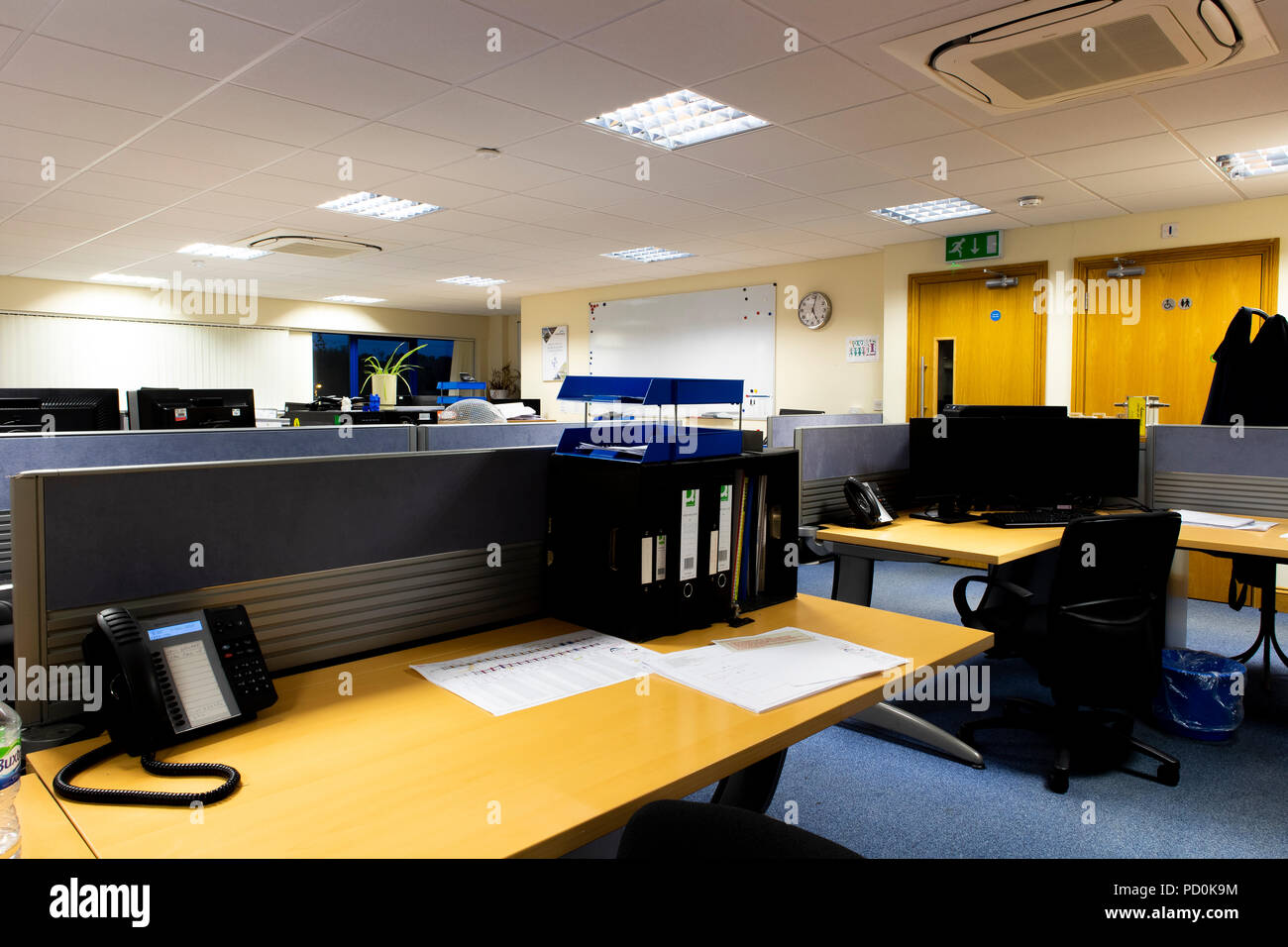 business office interior with computer workstations Stock Photo Alamy