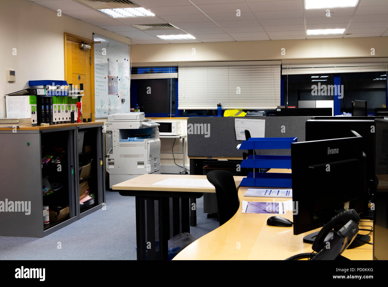 business office interior with computer workstations Stock Photo Alamy