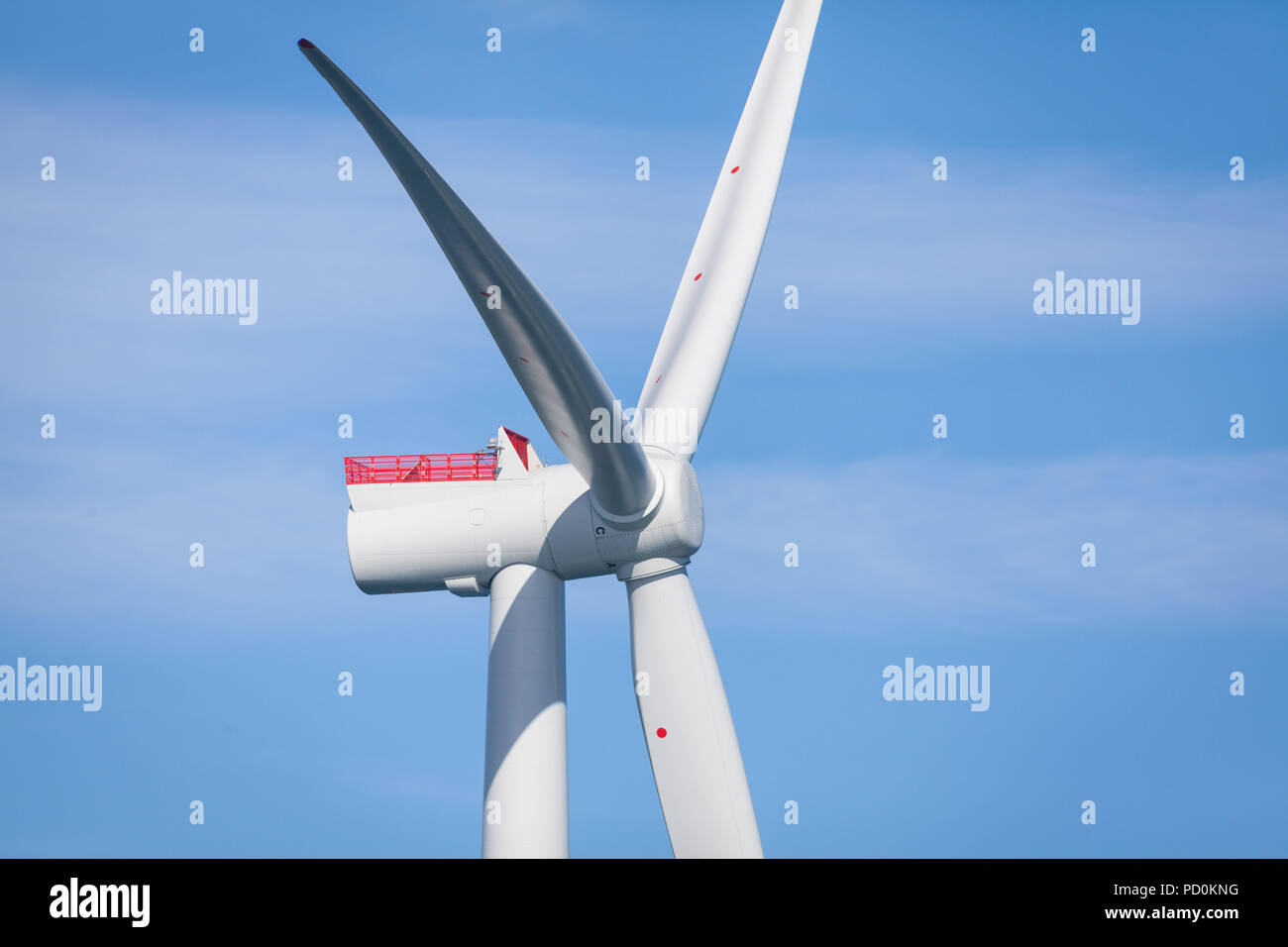A Siemens SWT-7.0-154 wind turbine on the Walney Extension (Walney 4) Offshore Wind Farm Stock Photo