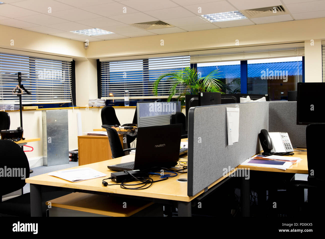 business office interior with computer workstations Stock Photo Alamy