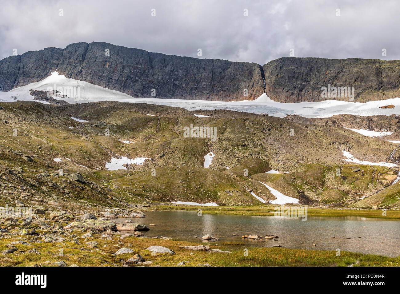 Glacier lake in a wild mountain landscape with a glacier Stock Photo