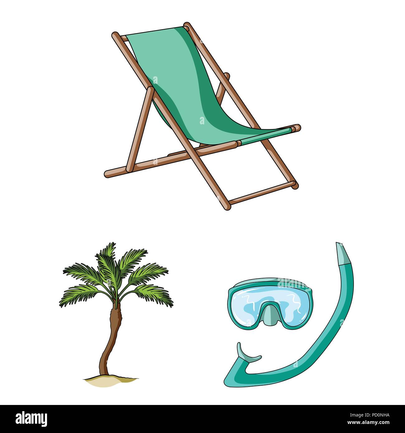 Summer rest cartoon icons in set collection for design. Beach accessory ...