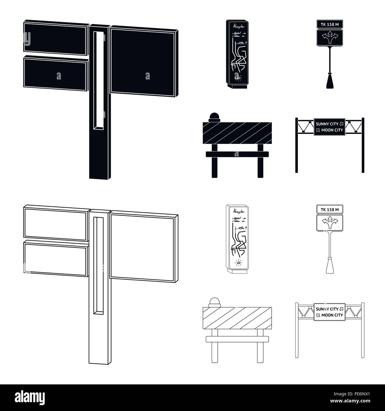 Stands and Signs and other icon in black,outline style.Limiters of ...
