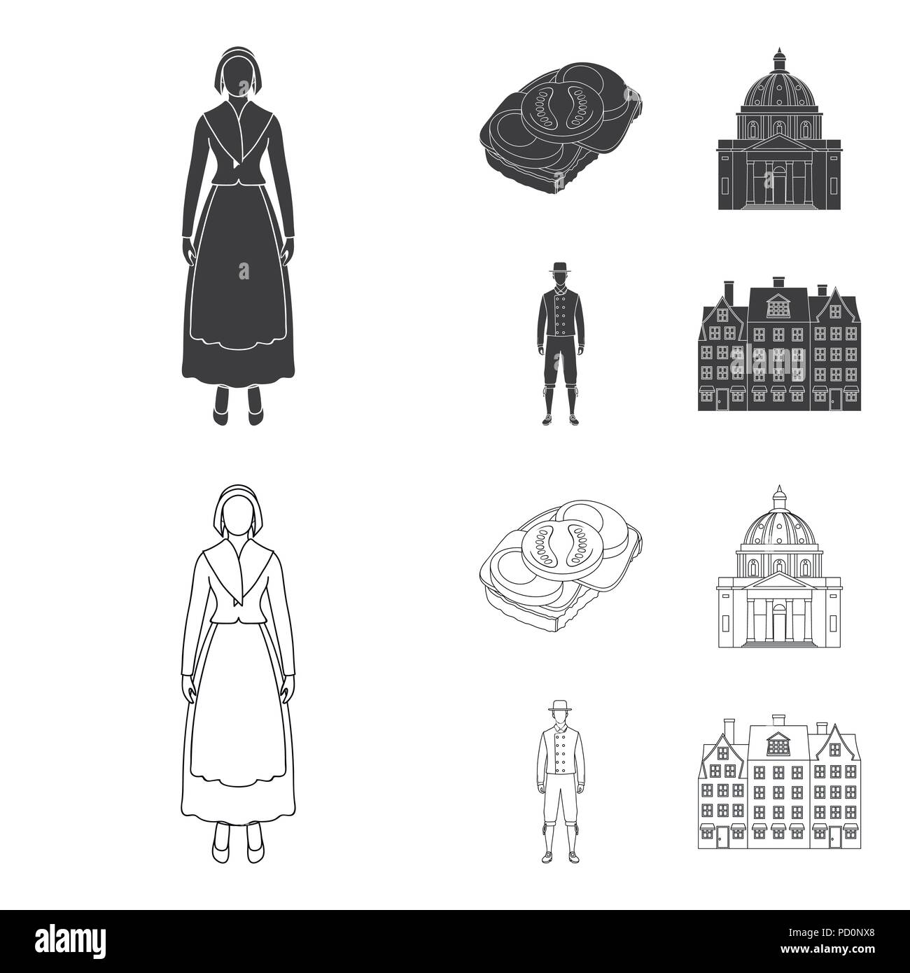 Denmark, history, restaurant, and other icon in black,outline style.Sandwich, food, bread icons in set collection Stock Vector