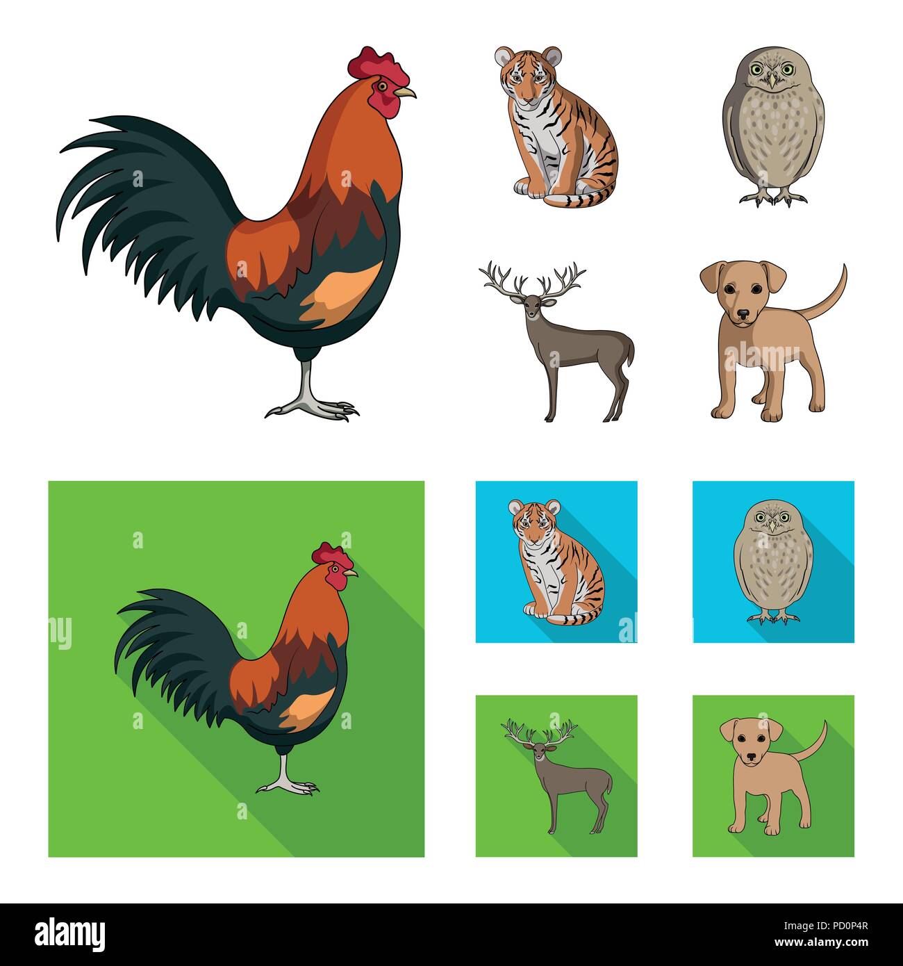Rooster, tiger, deer, owl and other animals.Animals set collection icons in  cartoon style vector symbol stock illustration Stock Vector Image & Art -  Alamy