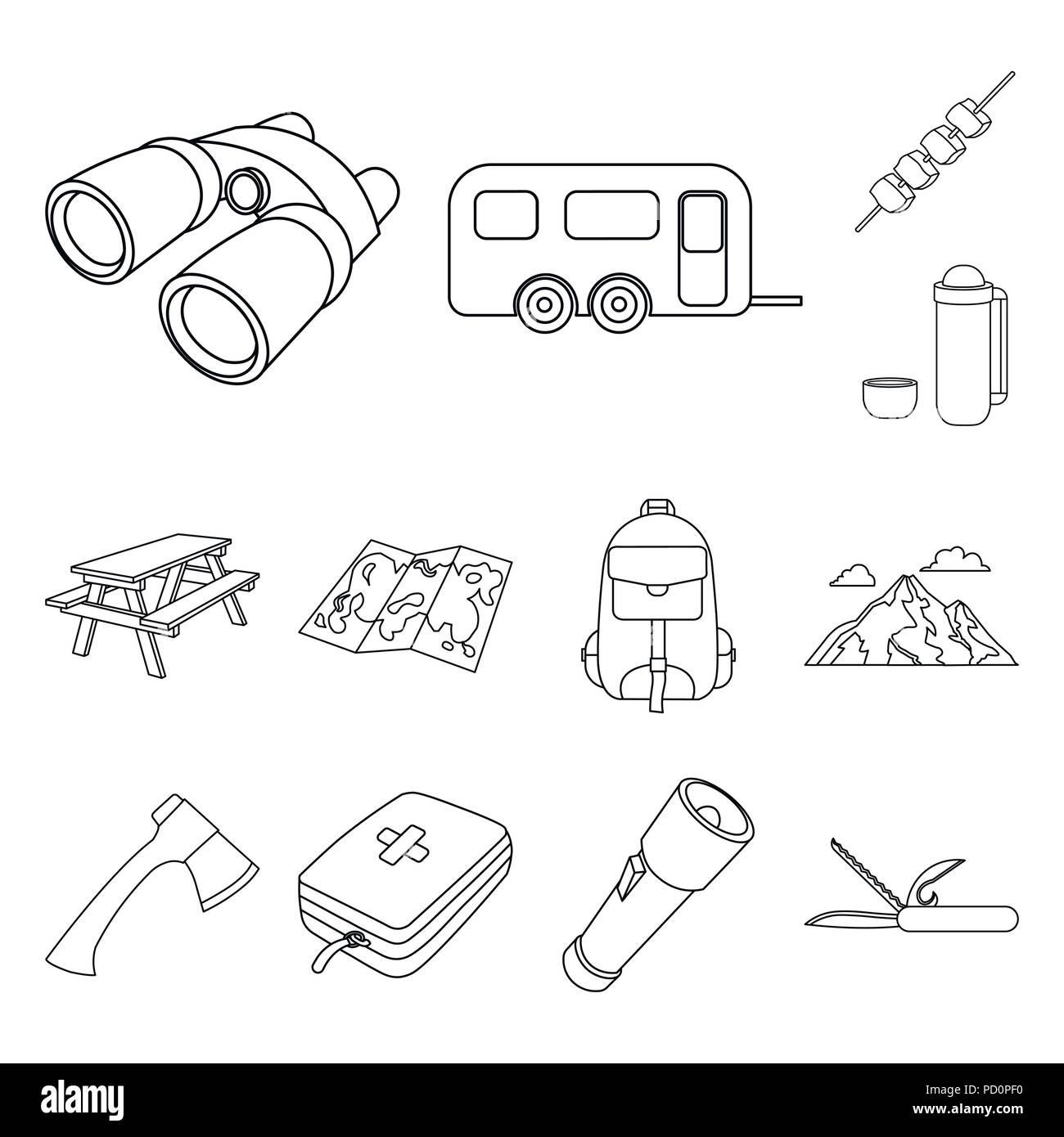 Rest in the camping outline icons in set collection for design. Camping ...