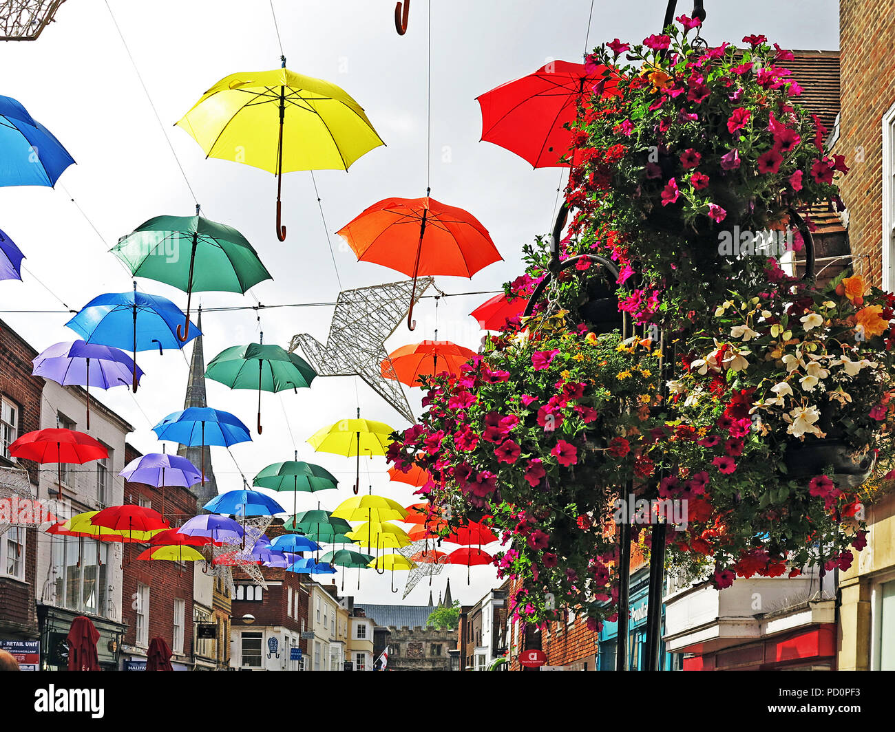 Umbrellas display in Salisbury High Street in Wiltshire, England Stock Photo Alamy
