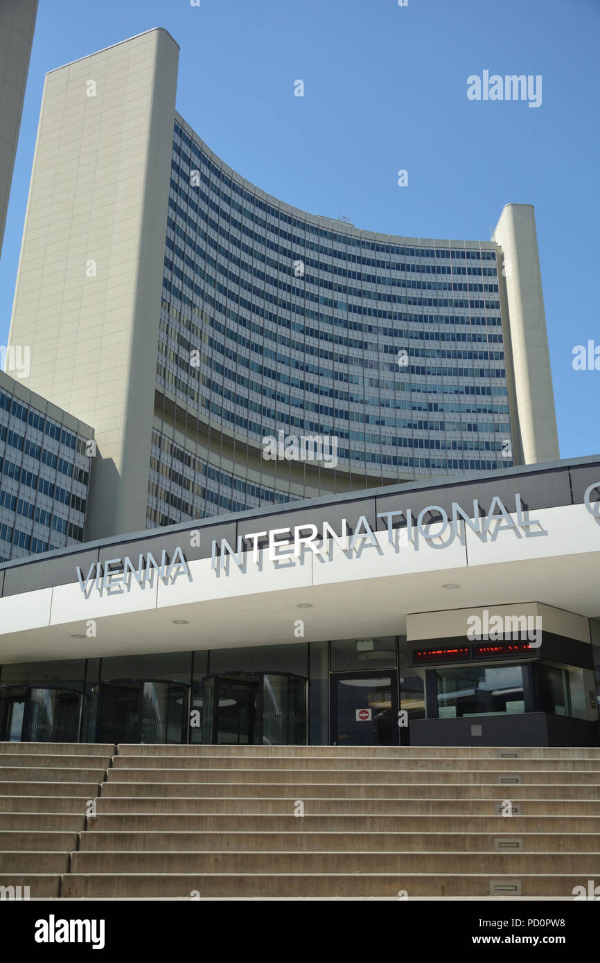 Vienna International Centre VIC is the campus building complex hosting the United Nations Office at Vienna - Austria. Stock Photo