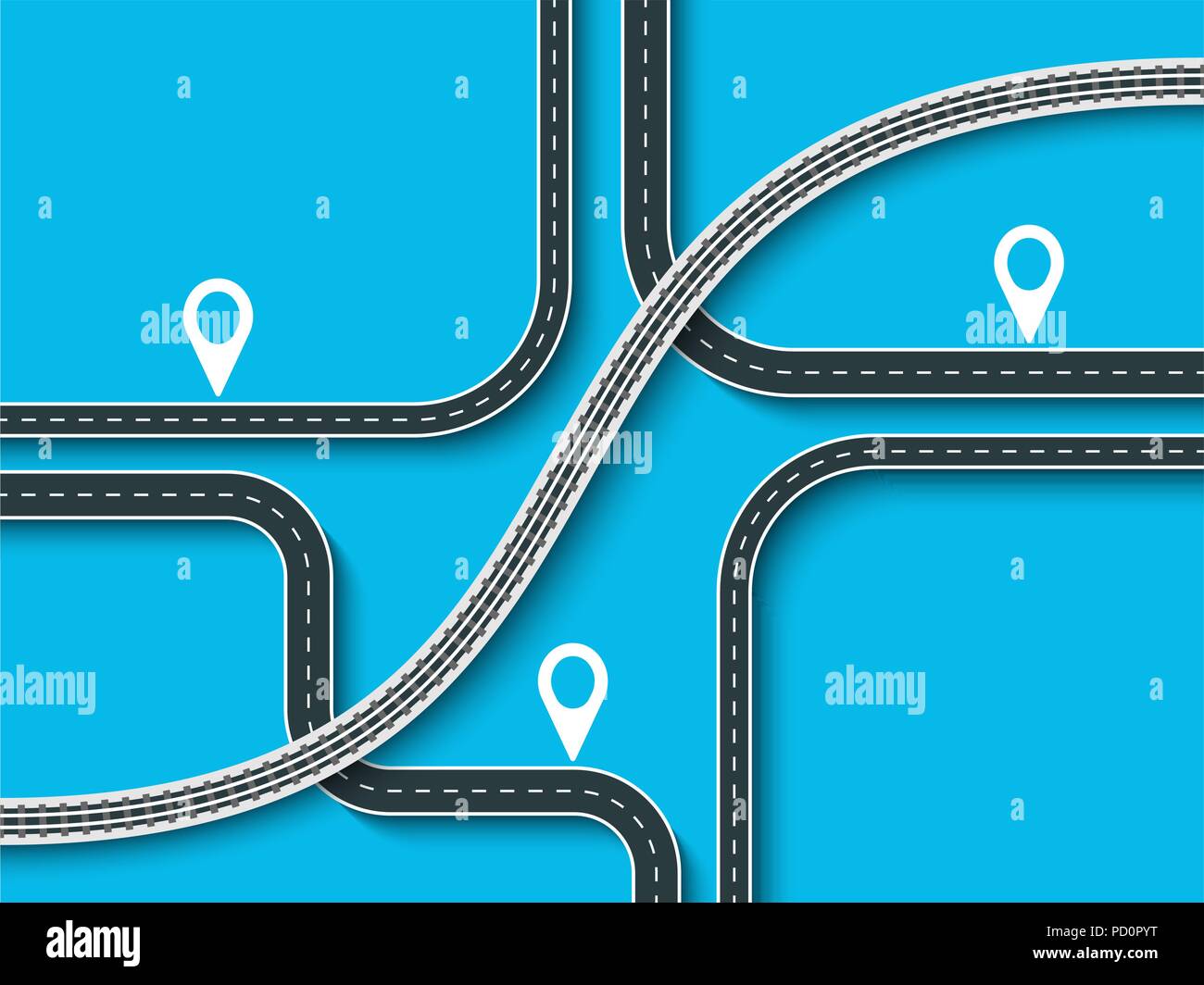 Futuristic road map background. Abstract GPS navigation banner. Winding ...