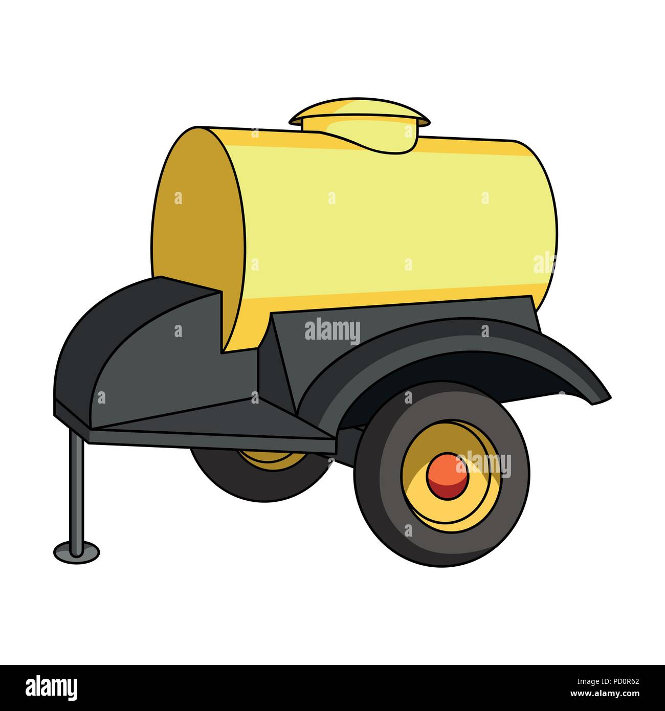 Black trailer on wheels with yellow barrel. Agricultural machinery for watering plants.Agricultural Machinery single icon in cartoon style vector symb Stock Vector