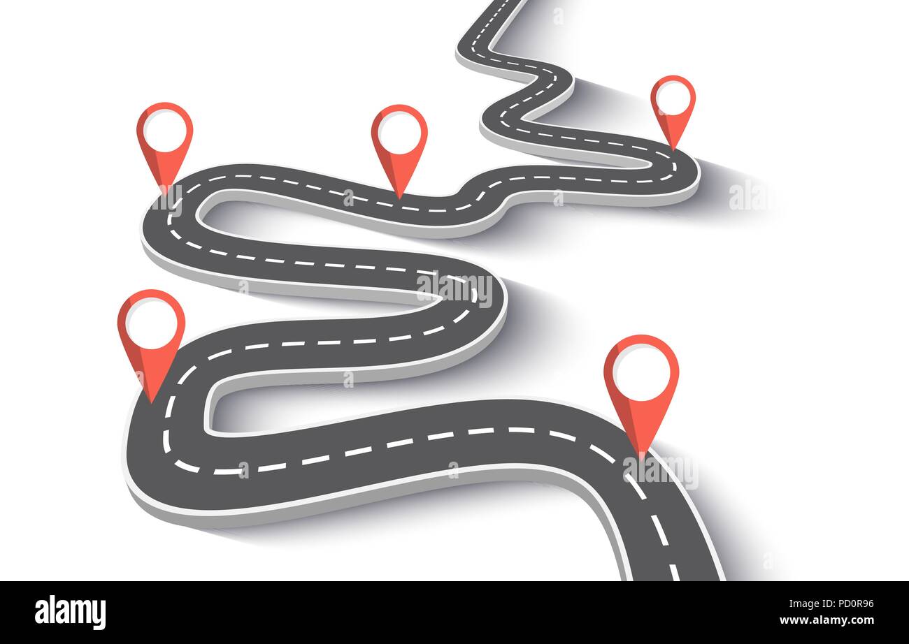 Winding Road on a White Isolated Background. Road way location ...