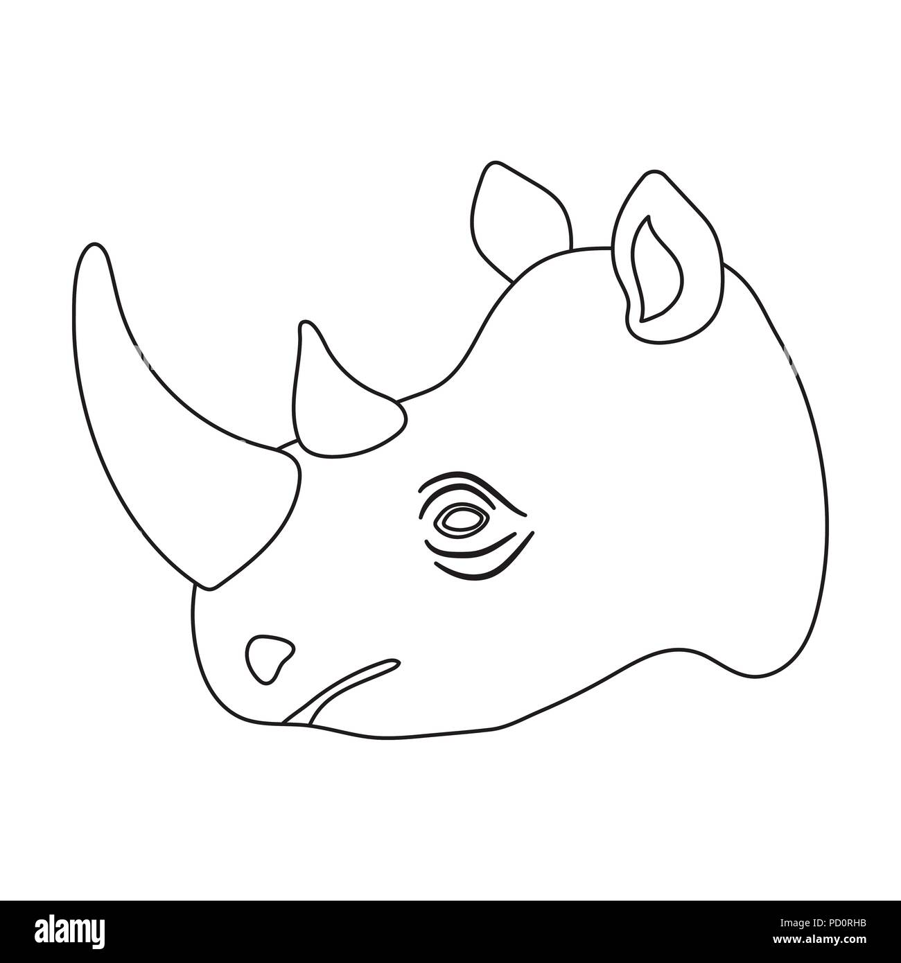 Rhinoceros icon in outline design isolated on white background. Realistic animals symbol stock vector illustration. Stock Vector