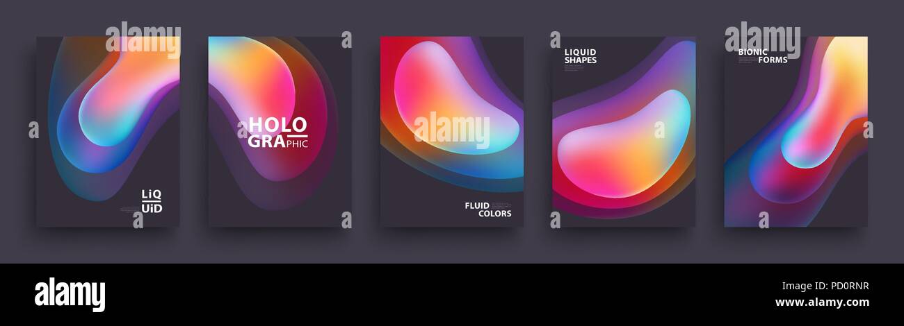 Modern Covers Template Design. Fluid colors. Set of Trendy Holographic Gradient shapes for Presentation, Magazines, Flyers, Posters. Vector EPS 10 Stock Vector