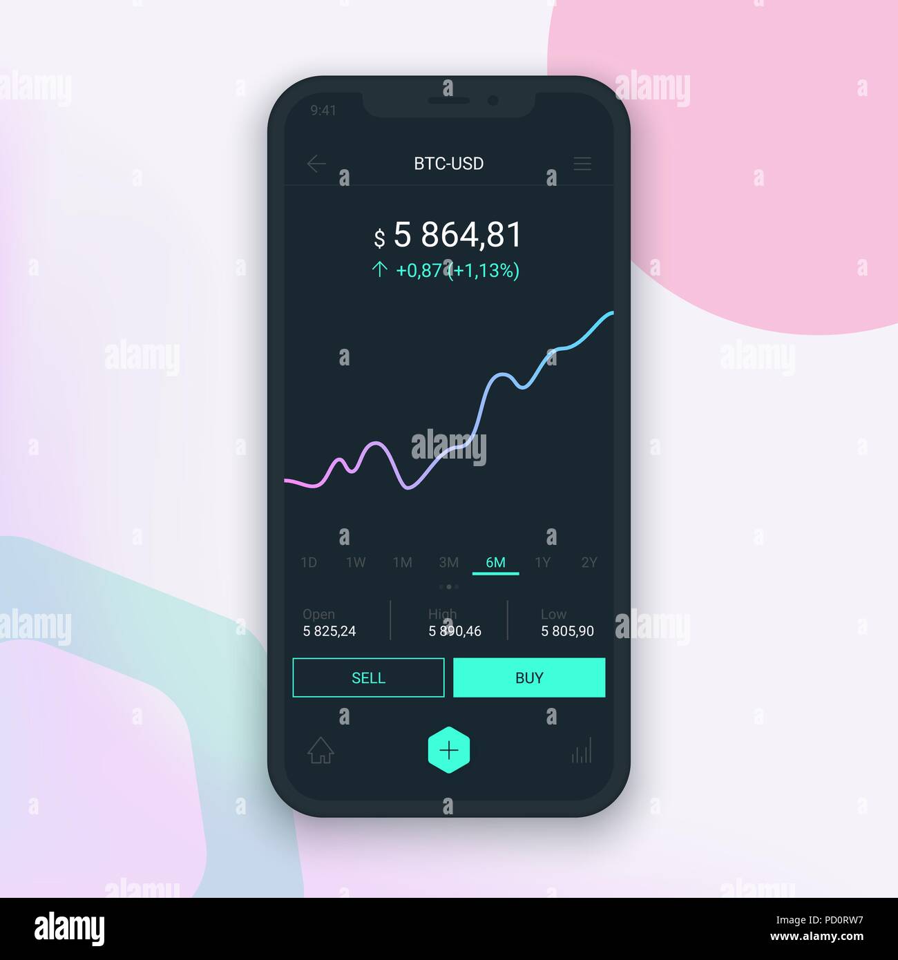 Clean Mobile UI Design Concept. Trendy Mobile Banking. Cryptocurrency Technology. Bitcoin Exchange. Trading Business Application. Vector EPS 10 Stock Vector