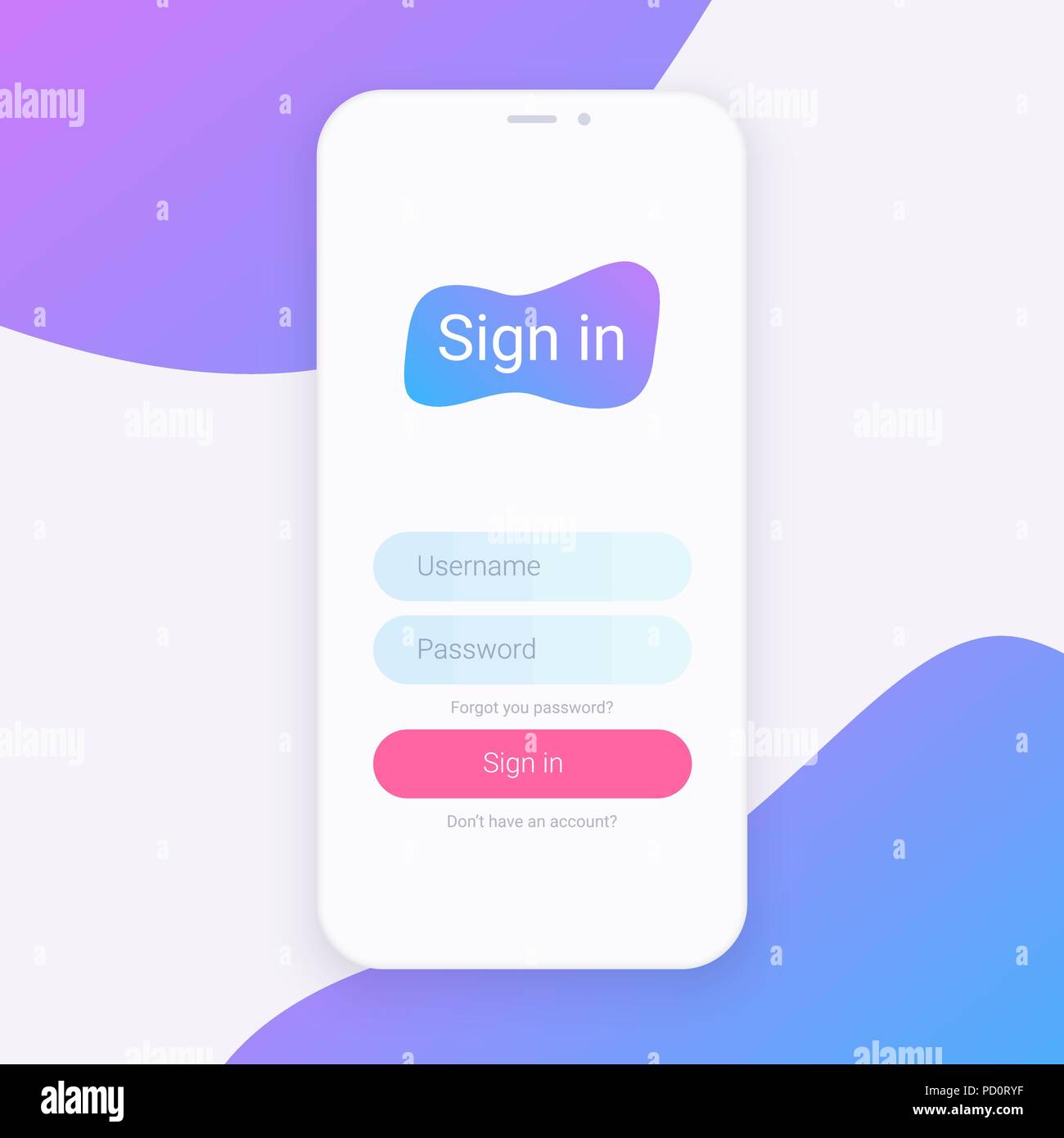 Sign In Screen. Clean Mobile UI Design Concept. Login Application with Password Form Window. Trendy Holographic Gradients. Web Icons. Vector EPS 10 Stock Vector