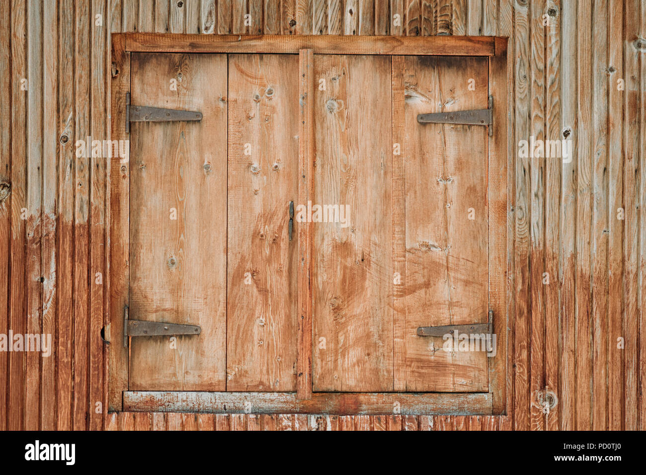 Old closed wood house wall. Background concept Stock Photo