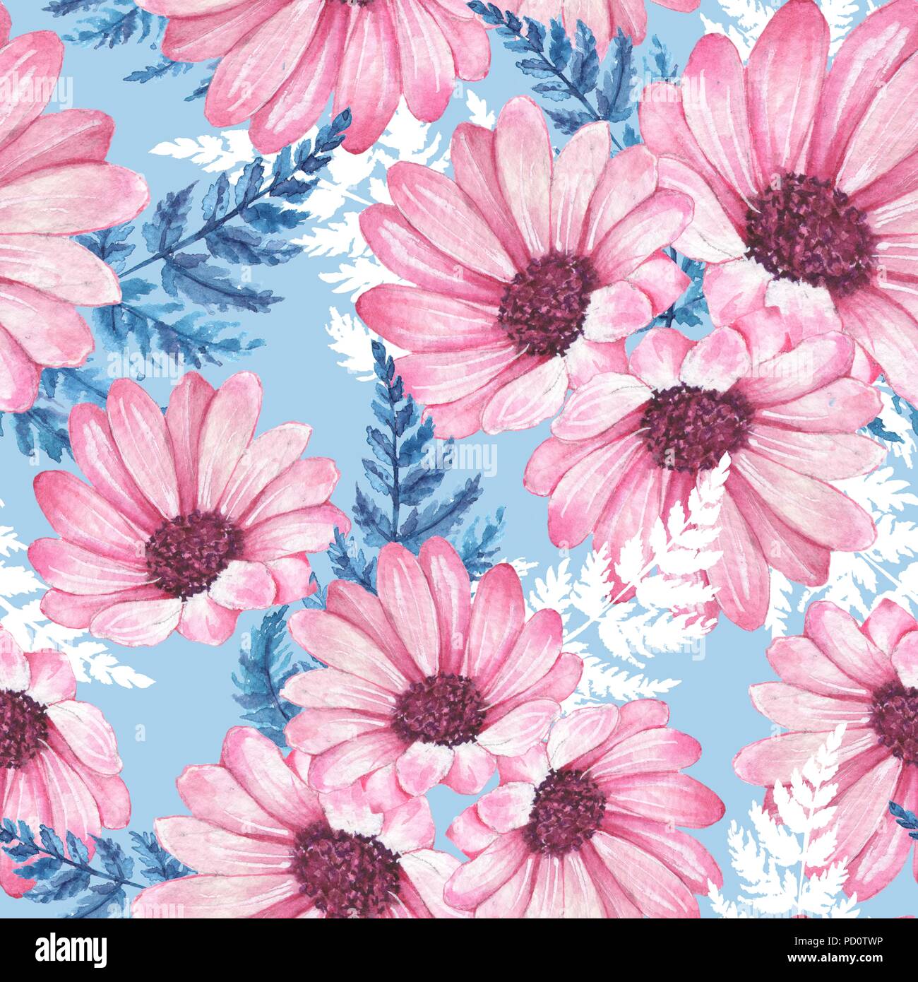 Floral seamless pattern. Watercolor flowers. Stock Photo