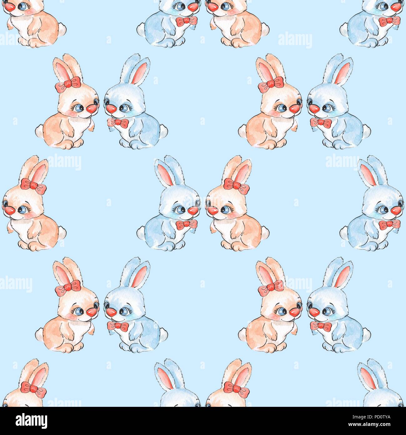 Hand drawn cartoon rabbits. Seamless pattern Stock Photo