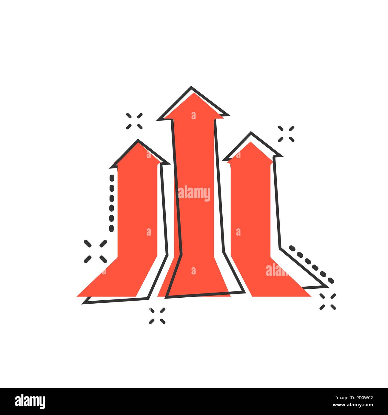 Vector cartoon arrow growing graph icon in comic style. Progress arrow ...