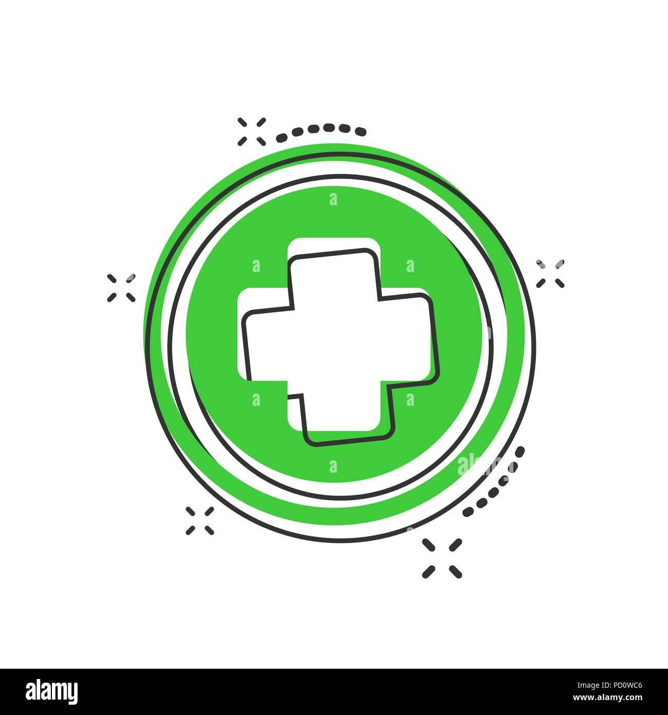 Vector cartoon medical health icon in comic style. Medicine hospital plus  sign illustration pictogram. Medical business splash effect concept Stock  Vector Image & Art - Alamy