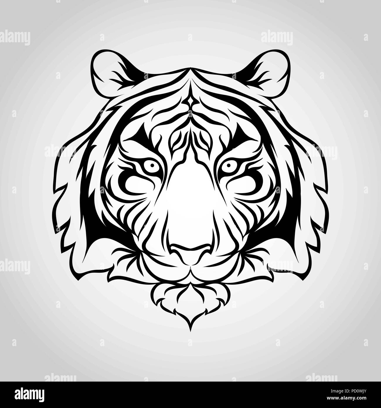 Vector Illustration Depicting a Tiger. Line Silhouette, Black and White,  Color. Stock Illustration - Illustration of roaring, monochrome: 76409599