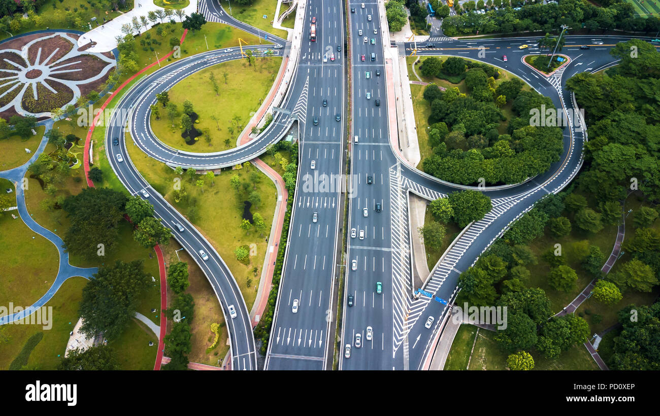 Aerial photograph of urban traffic network Stock Photo