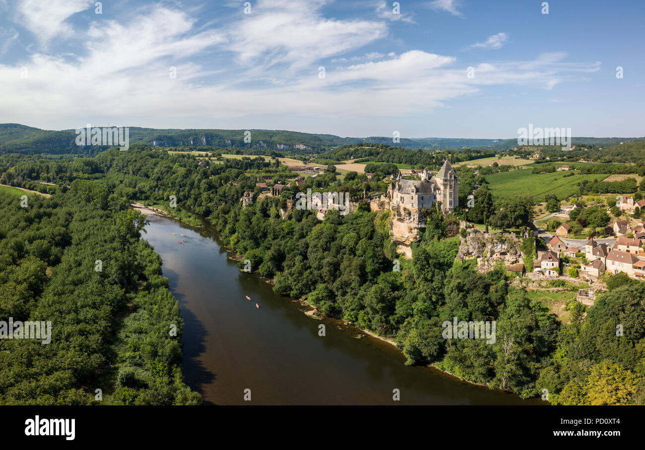 Aerial view of Montfort castle and Dordogne river, France Stock Photo